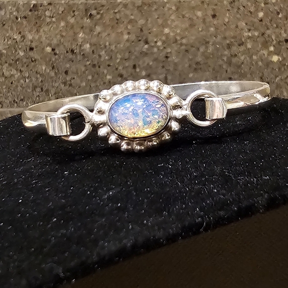 Vintage Sterling Taxco Foil Opal Bracelet - Picture 2 of 6